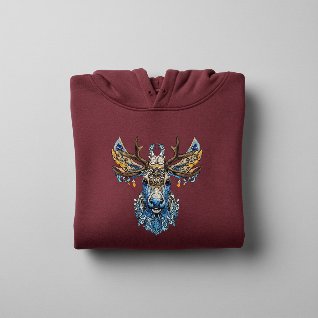 Ornate Moose Machine Embroidered Hoodie – Hand Finished in Dubai | EmbroMania