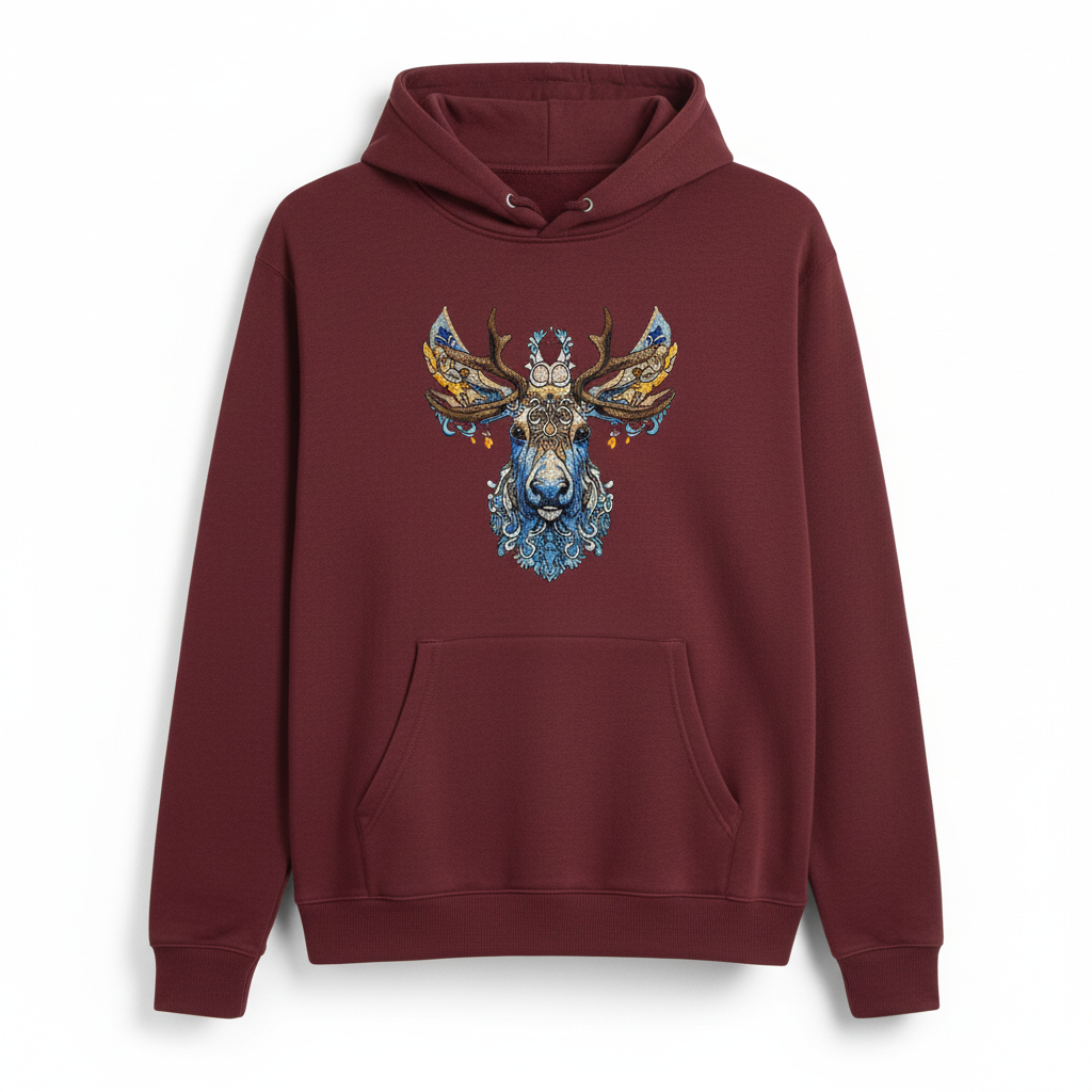Ornate Moose Machine Embroidered Hoodie – Hand Finished in Dubai | EmbroMania