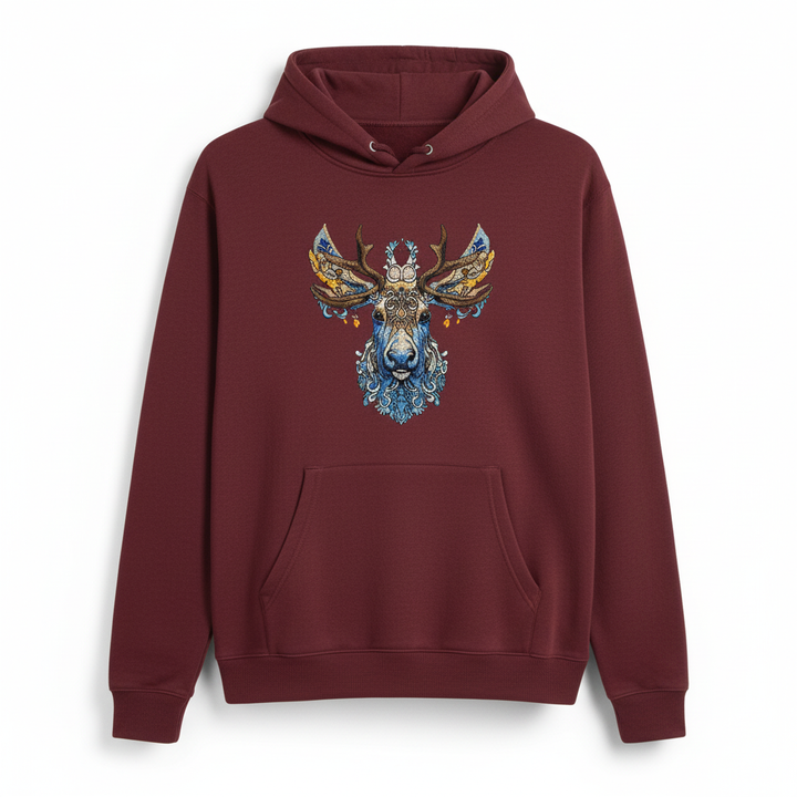 Ornate Moose Machine Embroidered Hoodie – Hand Finished in Dubai | EmbroMania