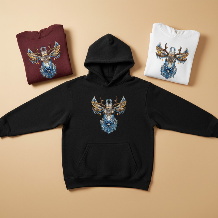 Ornate Moose Machine Embroidered Hoodie – Hand Finished in Dubai | EmbroMania