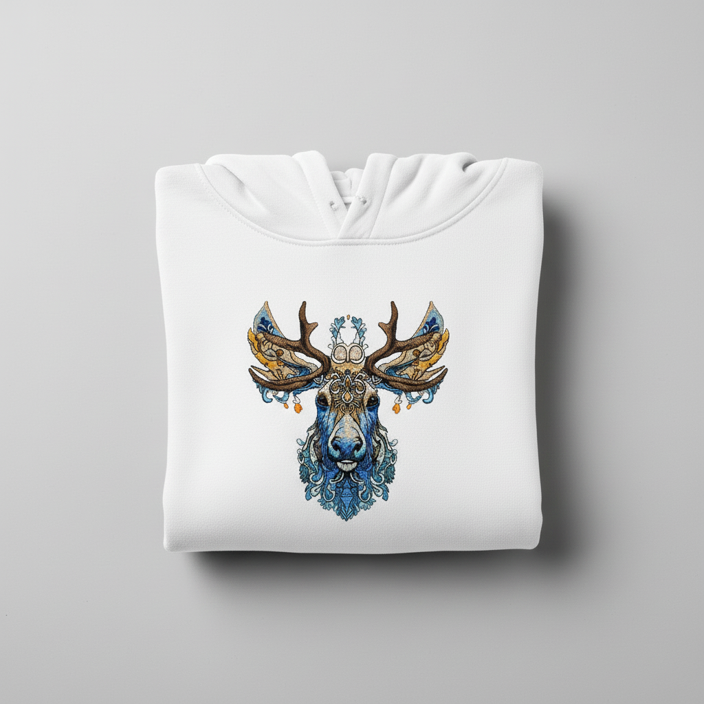 Ornate Moose Machine Embroidered Hoodie – Hand Finished in Dubai | EmbroMania