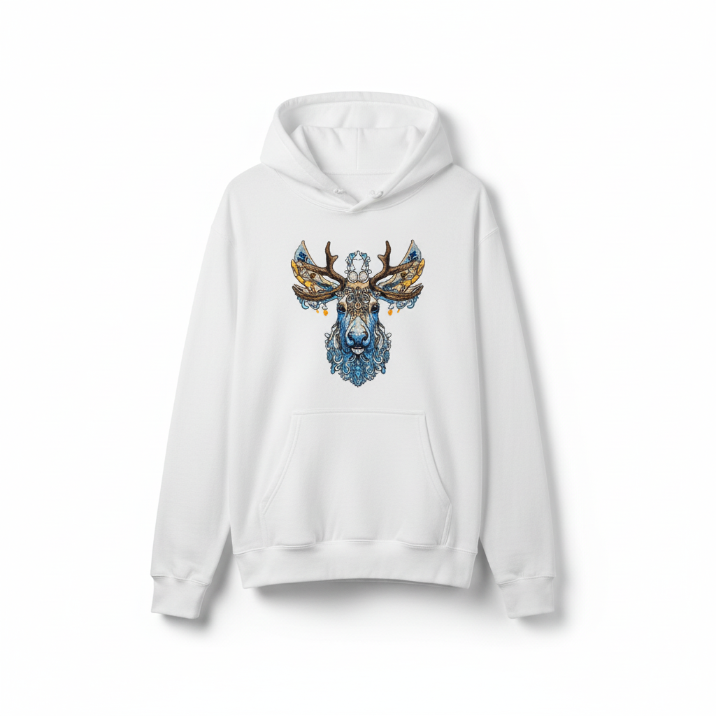 Ornate Moose Machine Embroidered Hoodie – Hand Finished in Dubai | EmbroMania