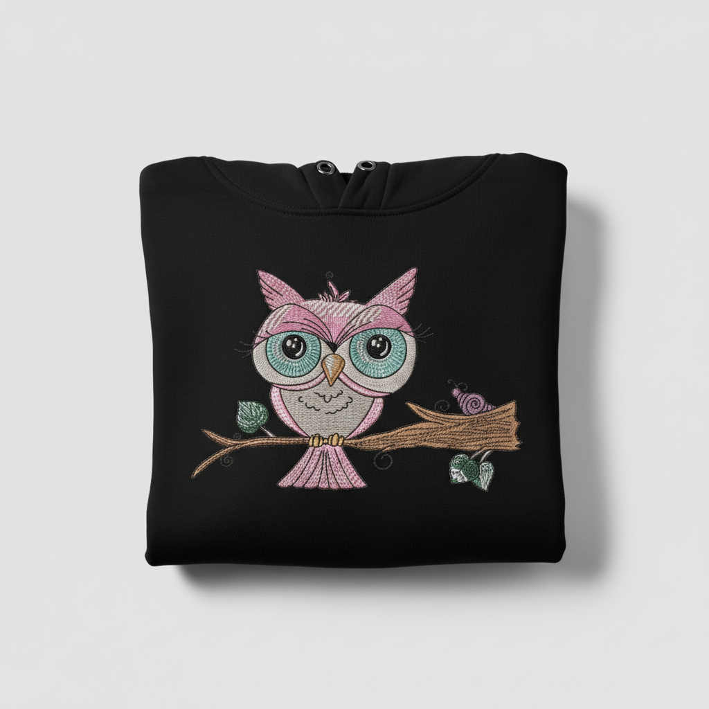 Owl &amp; Snail Friends Machine Embroidered Sweatshirt – Hand Finished in Dubai | EmbroMania