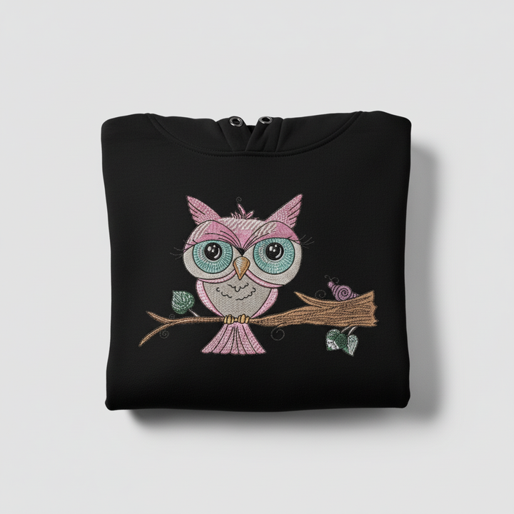 Owl &amp; Snail Friends Machine Embroidered Sweatshirt – Hand Finished in Dubai | EmbroMania