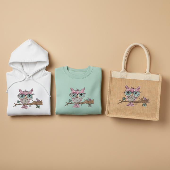 Owl &amp; Snail Friends Machine Embroidered Sweatshirt – Hand Finished in Dubai | EmbroMania