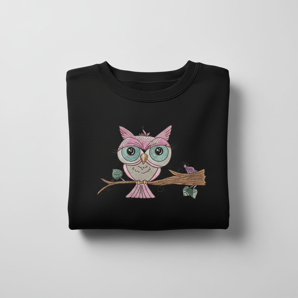 Owl &amp; Snail Friends Machine Embroidered Sweatshirt – Hand Finished in Dubai | EmbroMania