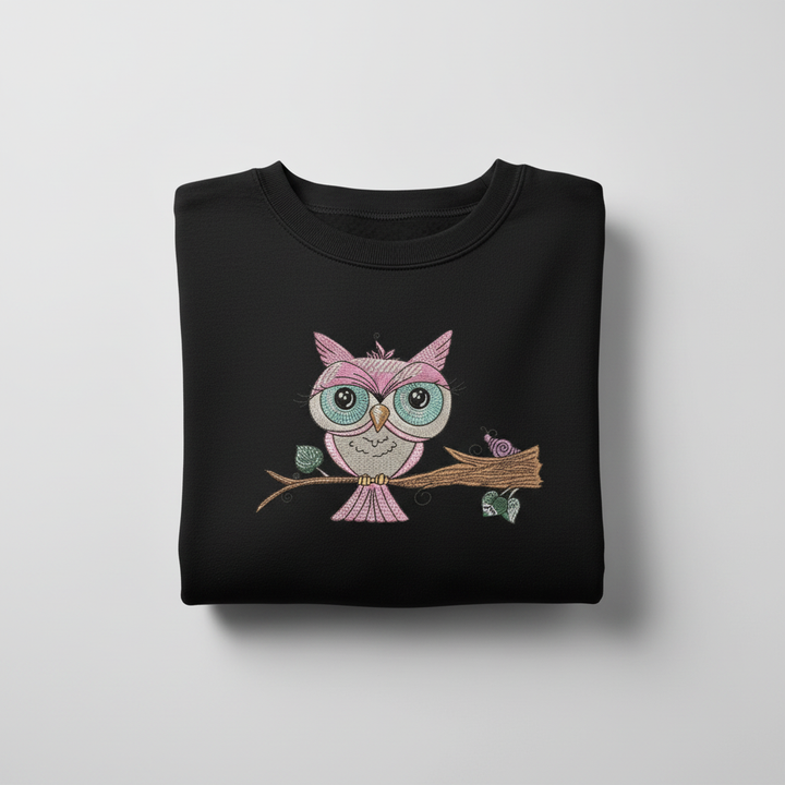 Owl &amp; Snail Friends Machine Embroidered Sweatshirt – Hand Finished in Dubai | EmbroMania