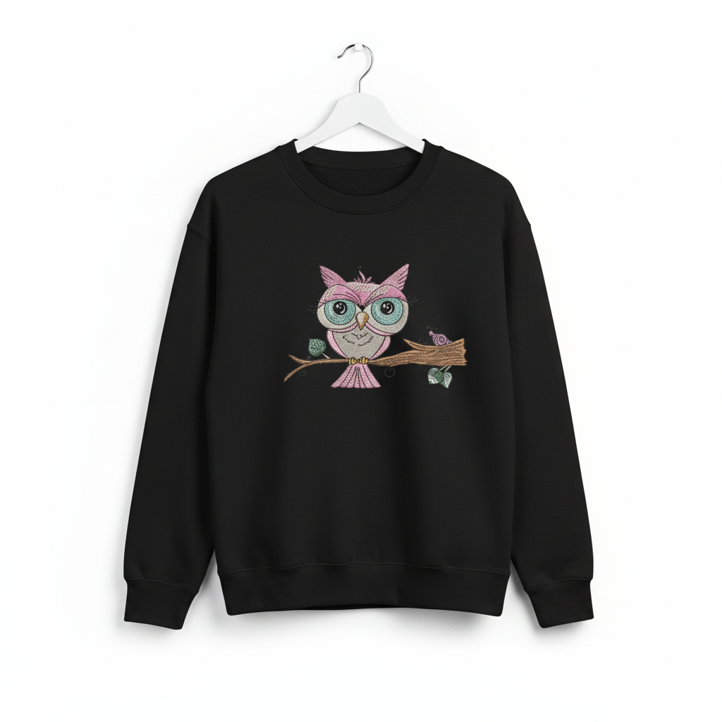 Owl &amp; Snail Friends Machine Embroidered Sweatshirt – Hand Finished in Dubai | EmbroMania