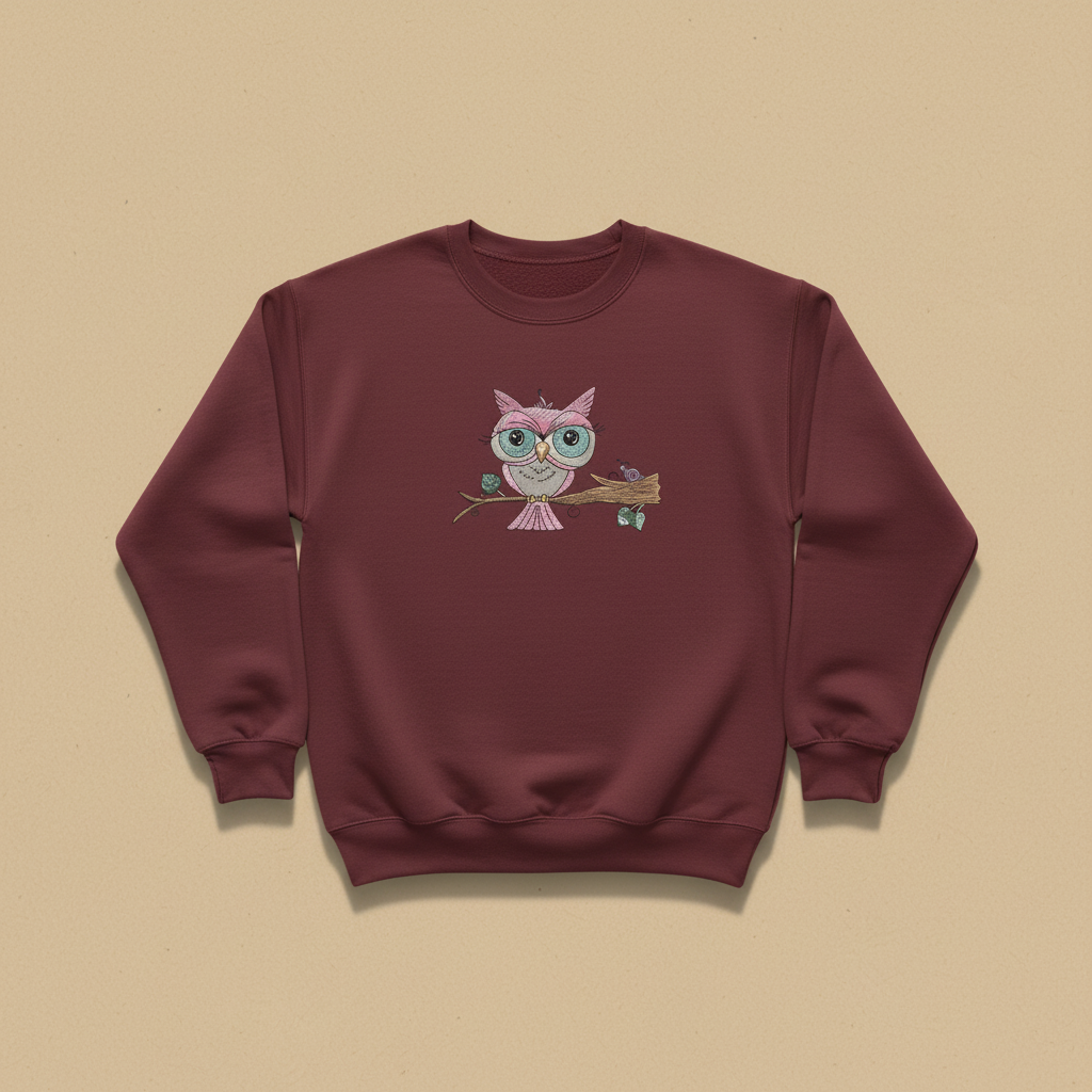 Owl &amp; Snail Friends Machine Embroidered Sweatshirt – Hand Finished in Dubai | EmbroMania
