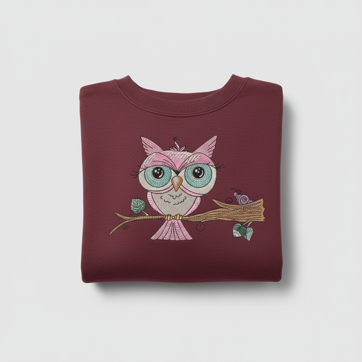 Owl &amp; Snail Friends Machine Embroidered Sweatshirt – Hand Finished in Dubai | EmbroMania