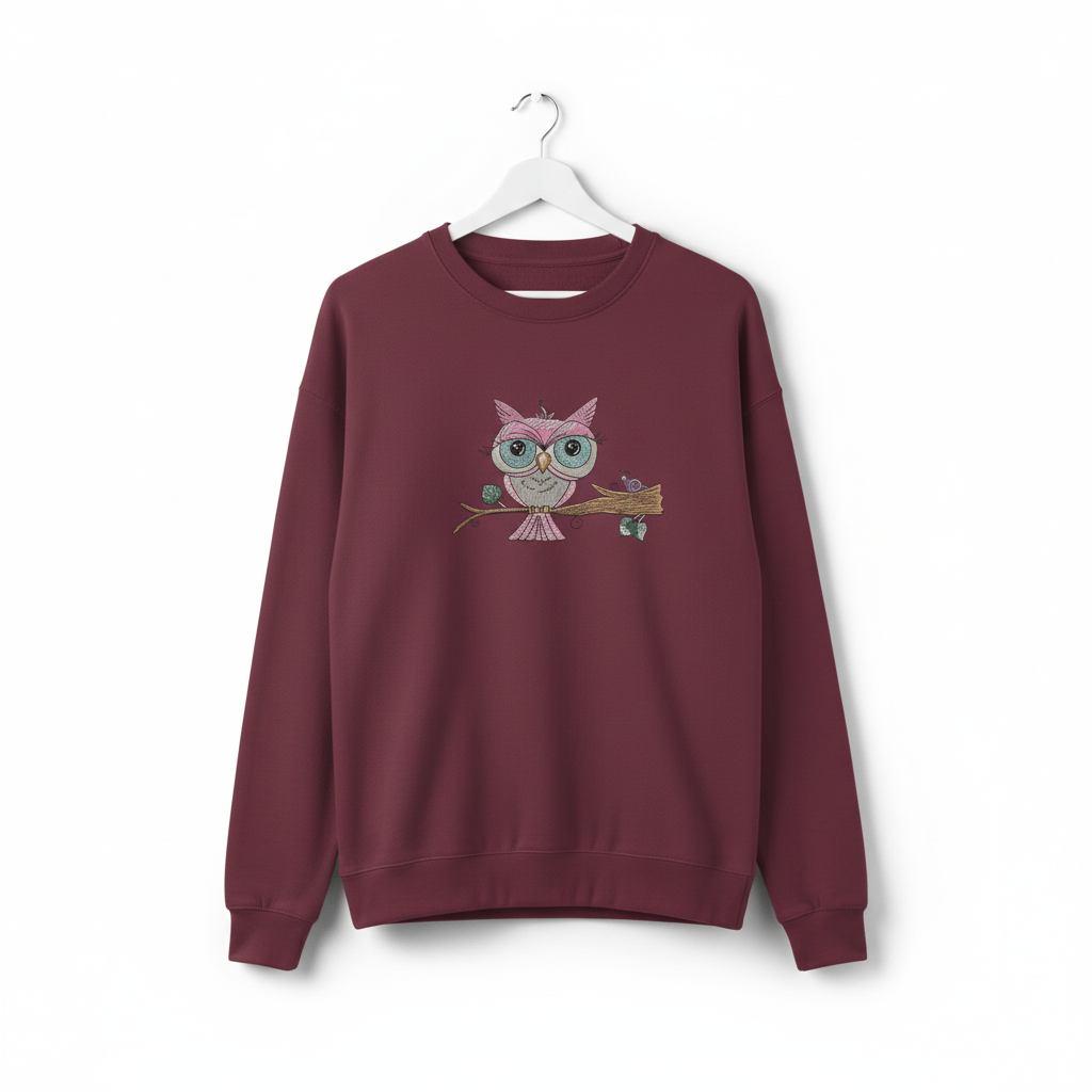 Owl &amp; Snail Friends Machine Embroidered Sweatshirt – Hand Finished in Dubai | EmbroMania