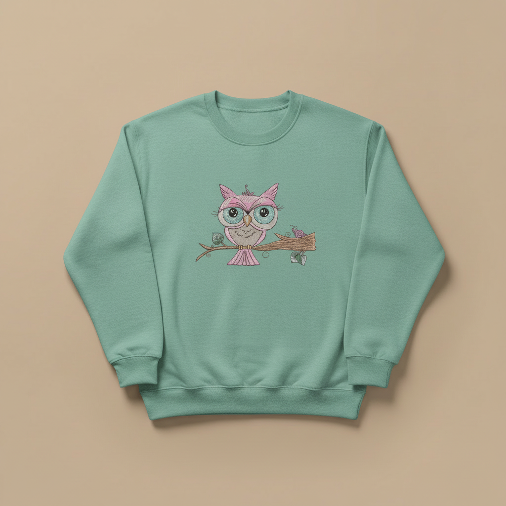 Owl &amp; Snail Friends Machine Embroidered Sweatshirt – Hand Finished in Dubai | EmbroMania