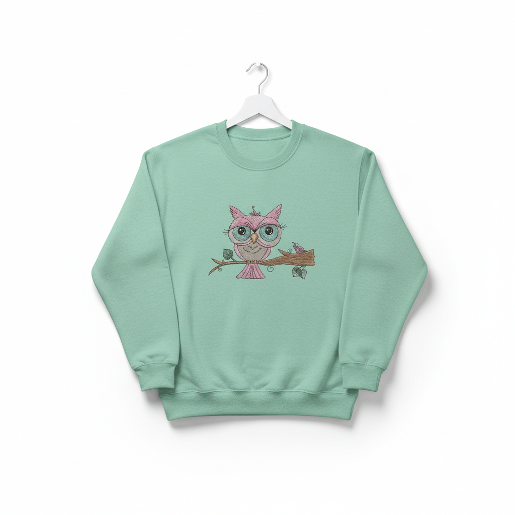 Owl &amp; Snail Friends Machine Embroidered Sweatshirt – Hand Finished in Dubai | EmbroMania