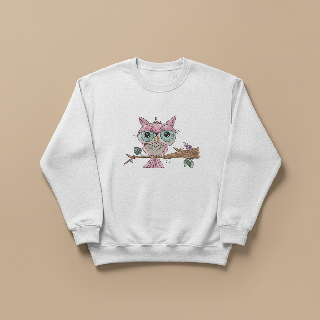 Owl &amp; Snail Friends Machine Embroidered Sweatshirt – Hand Finished in Dubai | EmbroMania