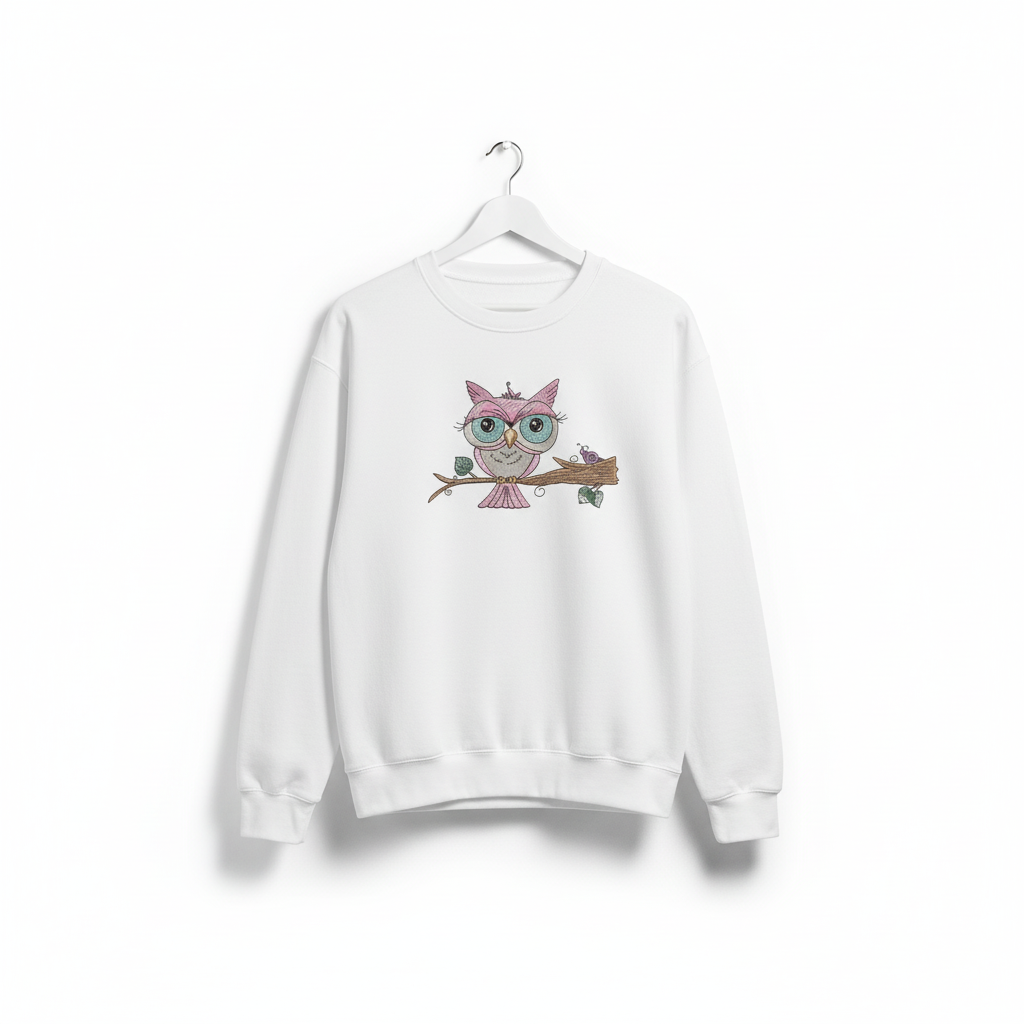 Owl &amp; Snail Friends Machine Embroidered Sweatshirt – Hand Finished in Dubai | EmbroMania