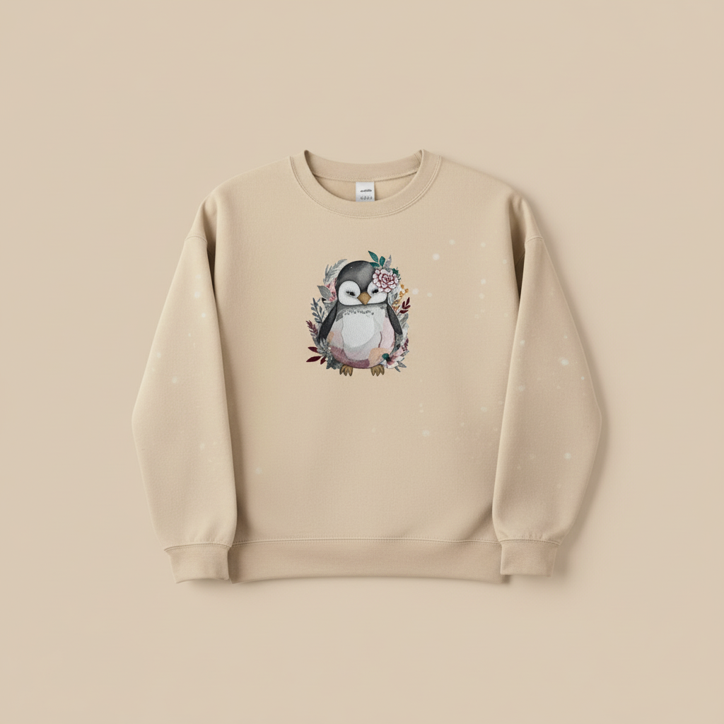 Cozy Winter Penguin — Premium Embroidered Sweatshirt | Original EmbroMania Design