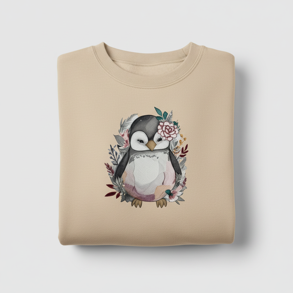 Cozy Winter Penguin — Premium Embroidered Sweatshirt | Original EmbroMania Design