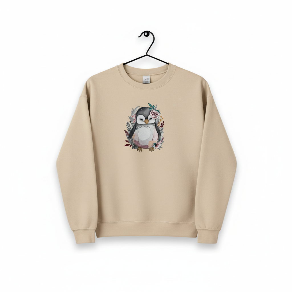 Cozy Winter Penguin — Premium Embroidered Sweatshirt | Original EmbroMania Design