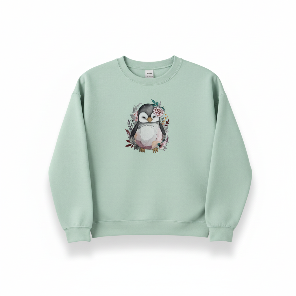 Cozy Winter Penguin — Premium Embroidered Sweatshirt | Original EmbroMania Design