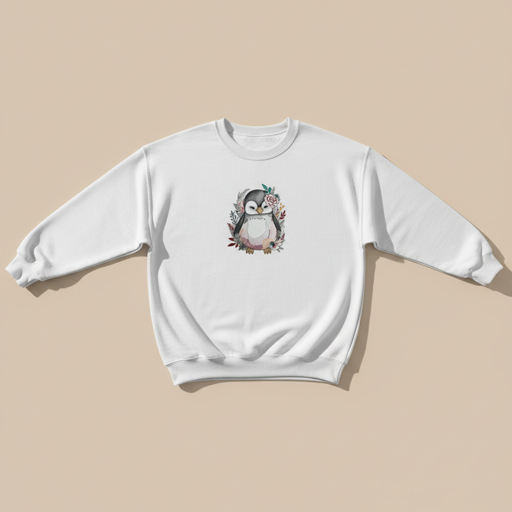 Cozy Winter Penguin — Premium Embroidered Sweatshirt | Original EmbroMania Design