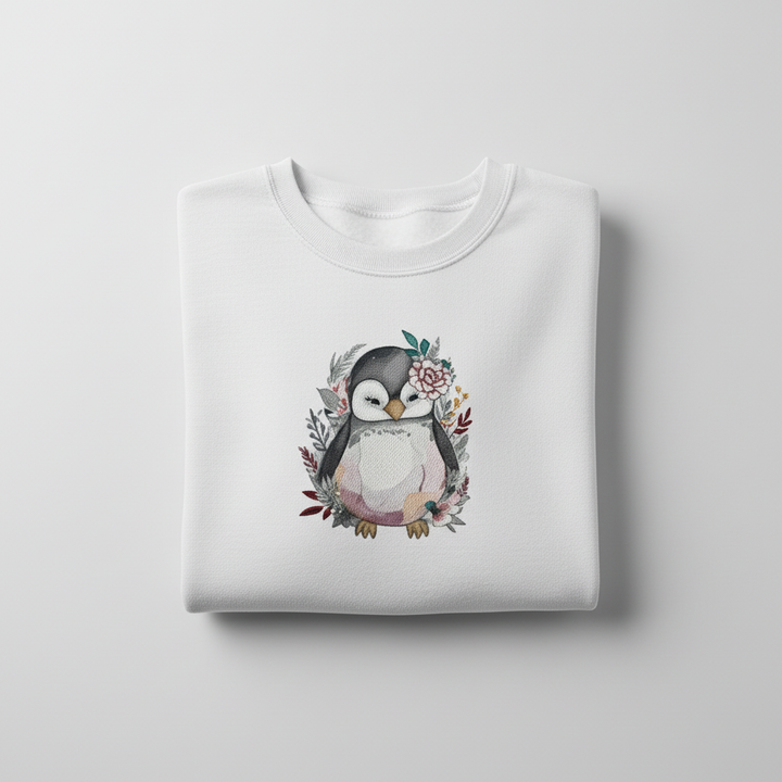 Cozy Winter Penguin — Premium Embroidered Sweatshirt | Original EmbroMania Design