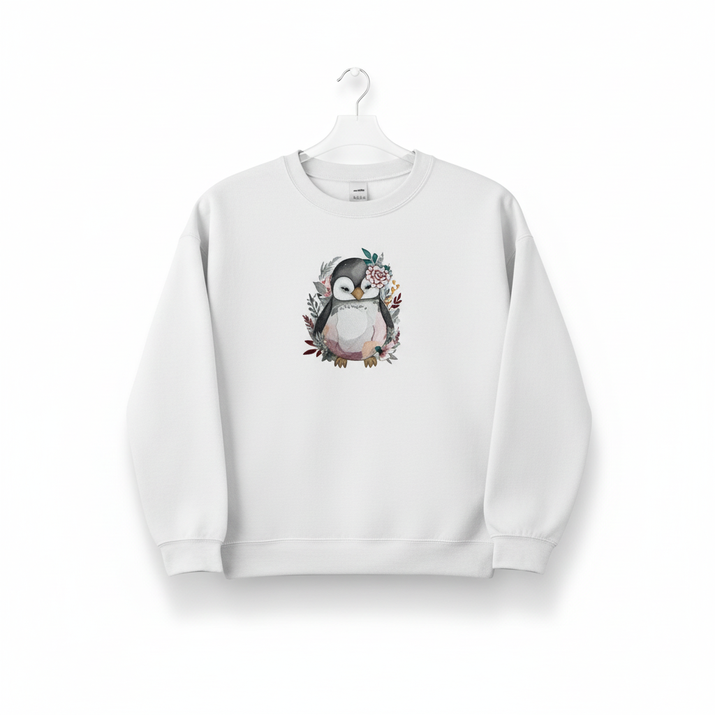 Cozy Winter Penguin — Premium Embroidered Sweatshirt | Original EmbroMania Design