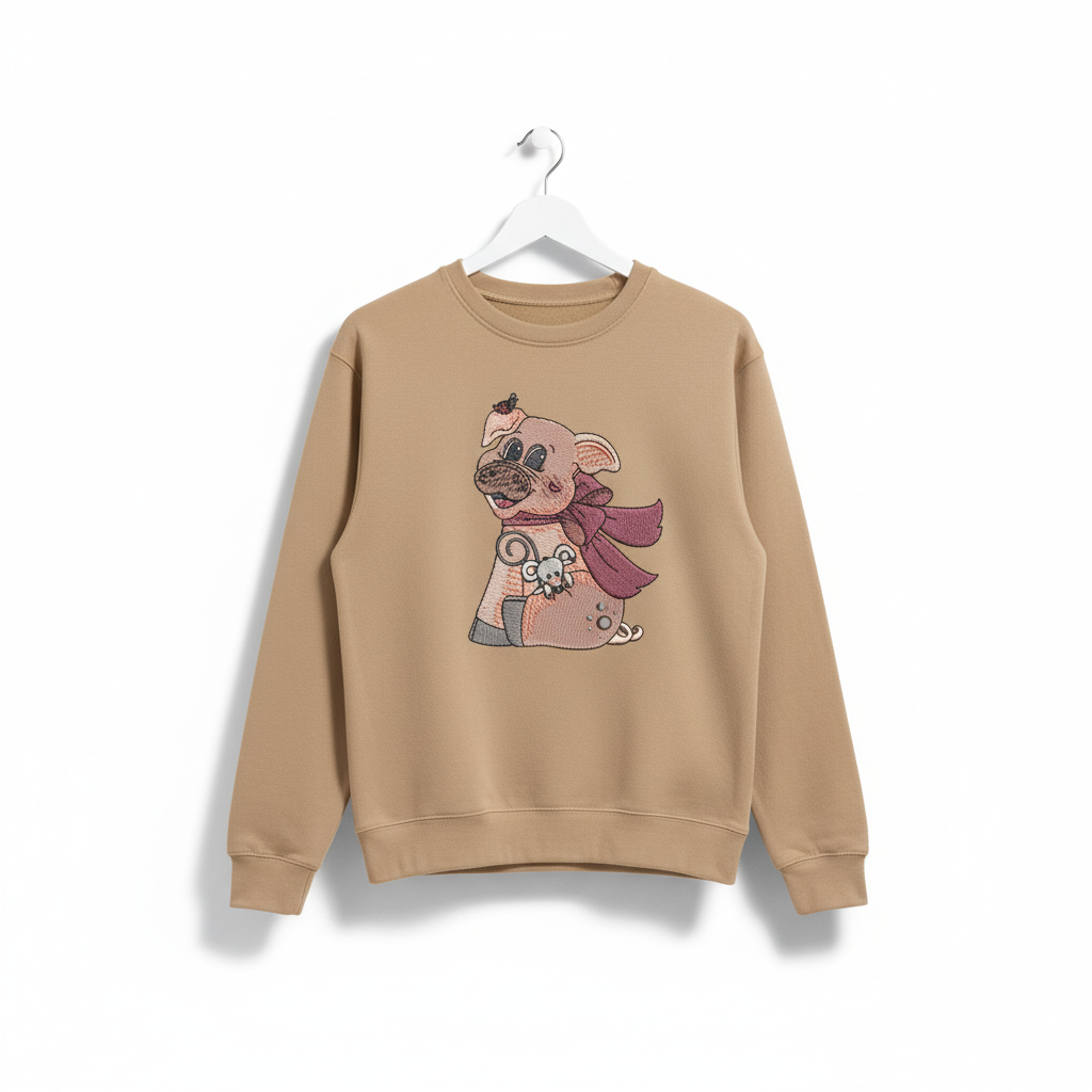 Pig &amp; Mouse Besties Machine Embroidered Sweatshirt – Hand Finished in Dubai | EmbroMania