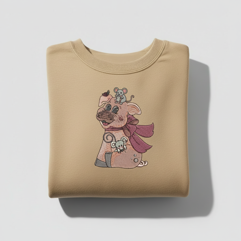 Pig &amp; Mouse Besties Machine Embroidered Sweatshirt – Hand Finished in Dubai | EmbroMania