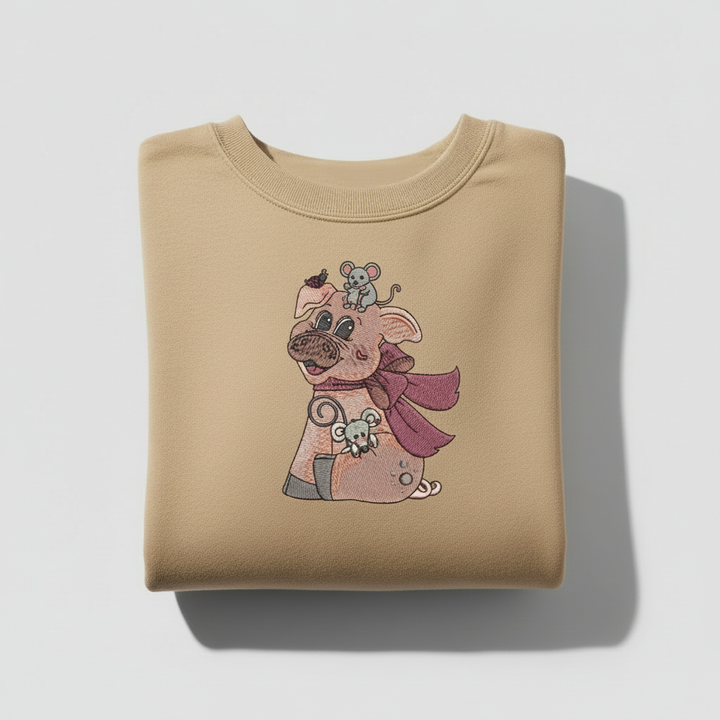 Pig &amp; Mouse Besties Machine Embroidered Sweatshirt – Hand Finished in Dubai | EmbroMania