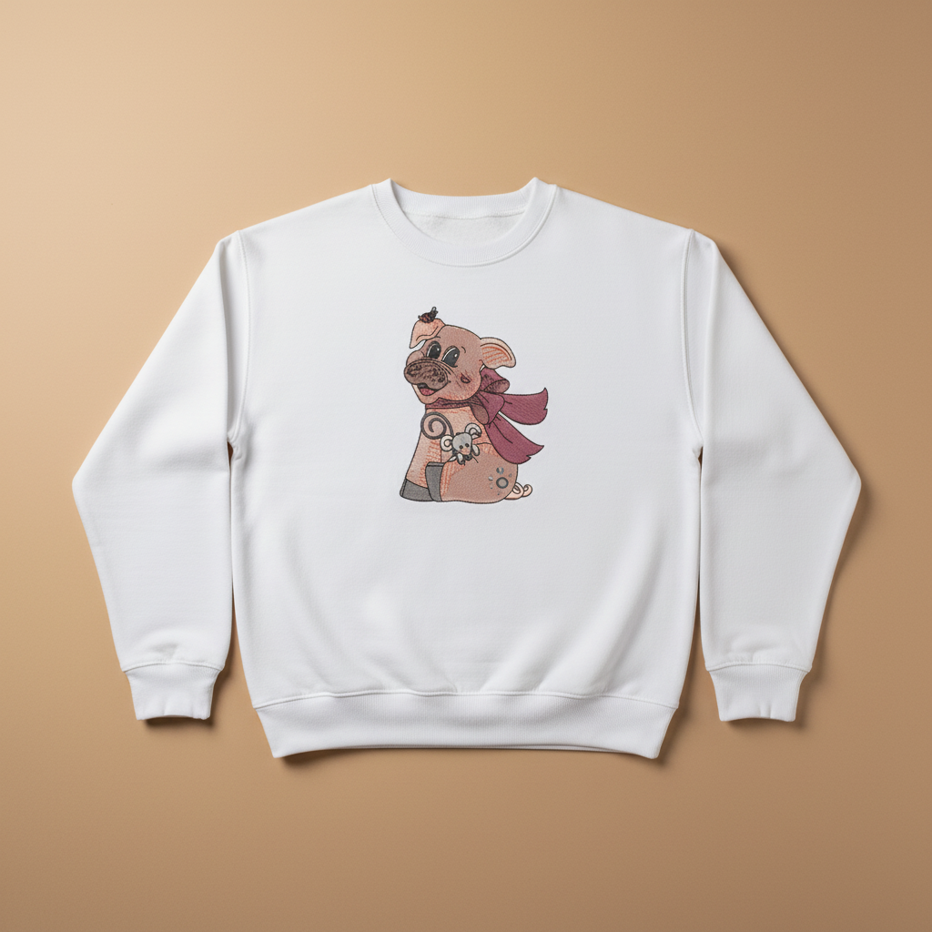 Pig &amp; Mouse Besties Machine Embroidered Sweatshirt – Hand Finished in Dubai | EmbroMania