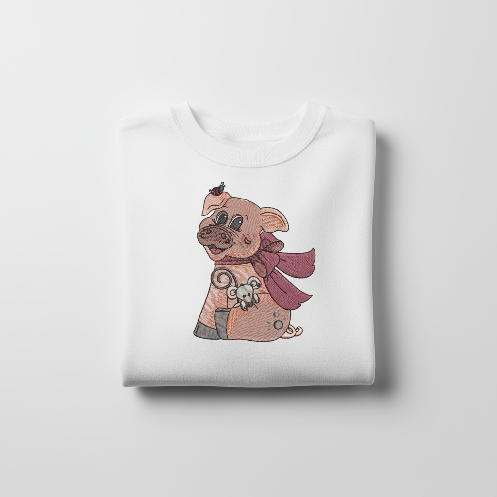 Pig &amp; Mouse Besties Machine Embroidered Sweatshirt – Hand Finished in Dubai | EmbroMania