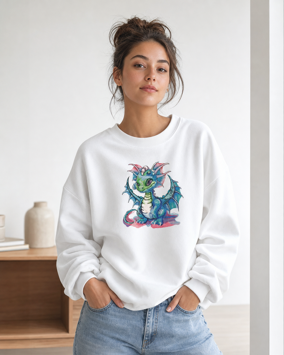 Playful Baby Dragon Machine Embroidered Sweatshirt – Hand Finished in Dubai | EmbroMania