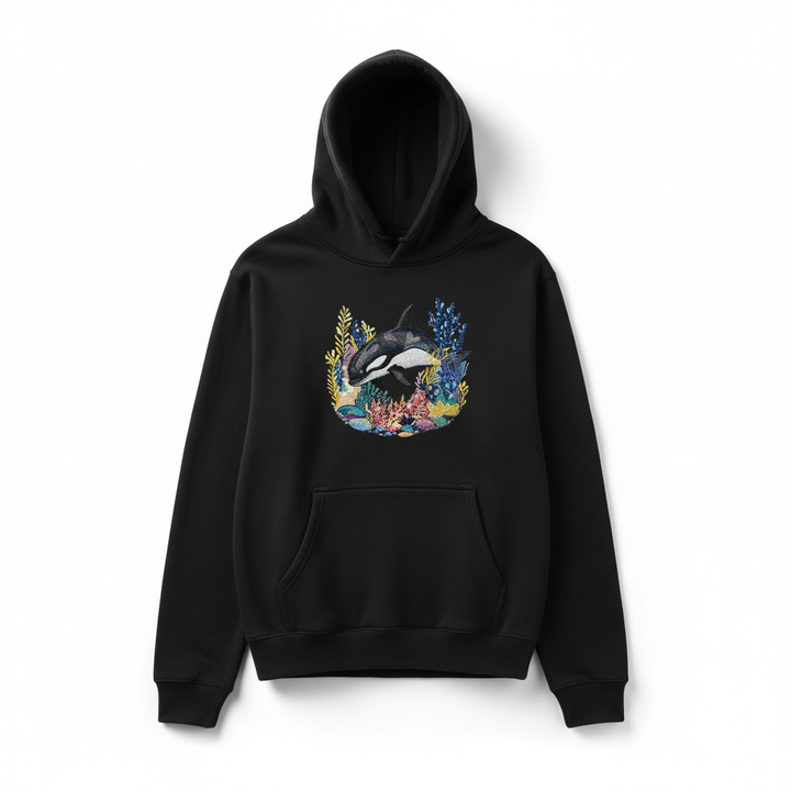Playful Orca Coral — Embroidered Hoodie | EmbroMania