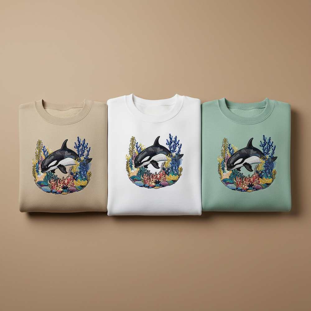 Playful Orca Machine Embroidered Sweatshirt – Hand Finished in Dubai | EmbroMania