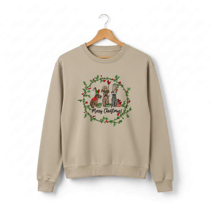 Puppy Parade "Merry Christmas!" — Premium Embroidered Collection | Hoodie • Sweatshirt • Jute Tote | Original EmbroMania Design