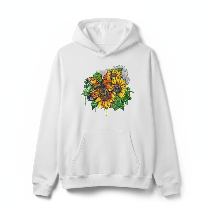 Radiant Sunflower Butterfly — Premium Embroidered Hoodie | Original EmbroMania Design
