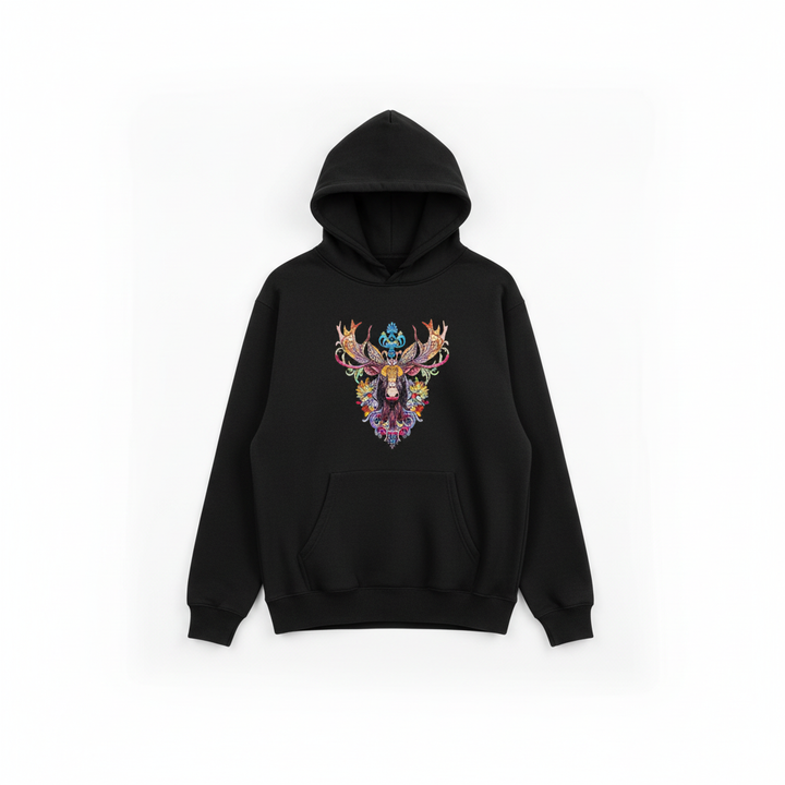 Radiant Tribal Moose — Premium Embroidered Hoodie | Original EmbroMania Design