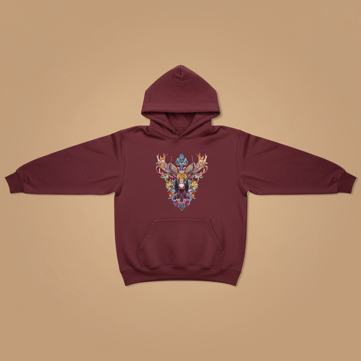 Radiant Tribal Moose — Premium Embroidered Hoodie | Original EmbroMania Design