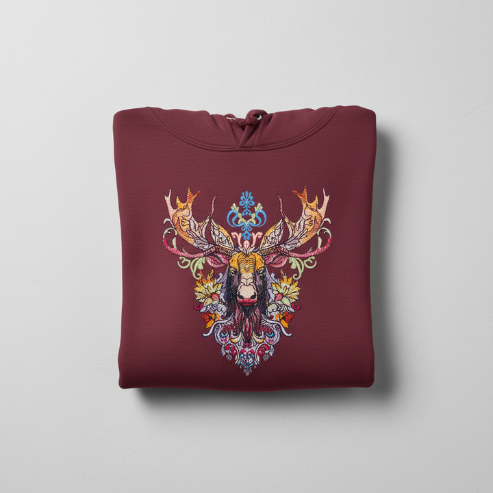 Radiant Tribal Moose — Premium Embroidered Hoodie | Original EmbroMania Design