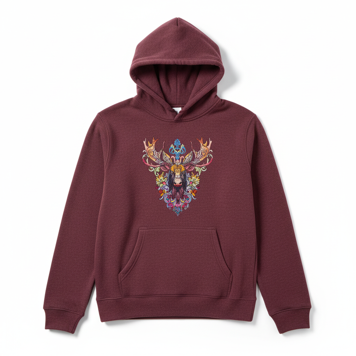 Radiant Tribal Moose — Premium Embroidered Hoodie | Original EmbroMania Design