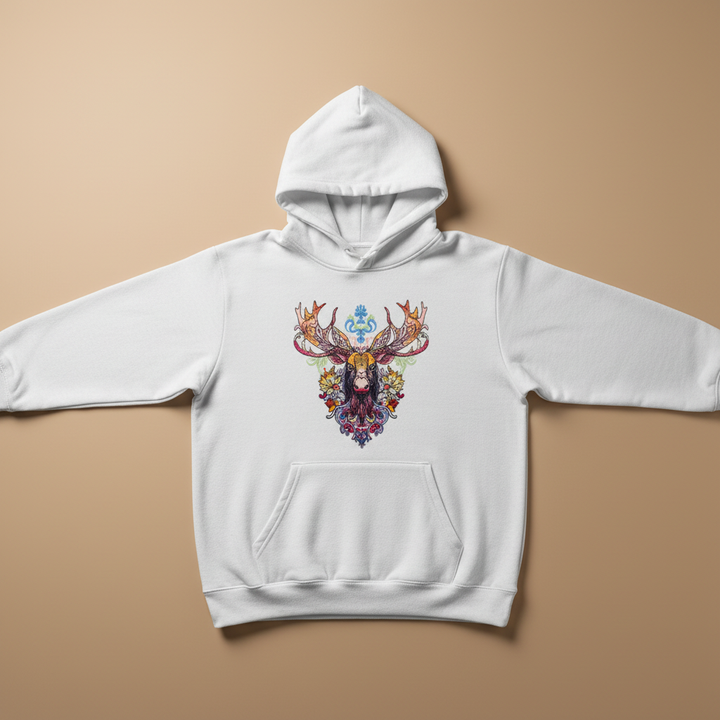 Radiant Tribal Moose — Premium Embroidered Hoodie | Original EmbroMania Design
