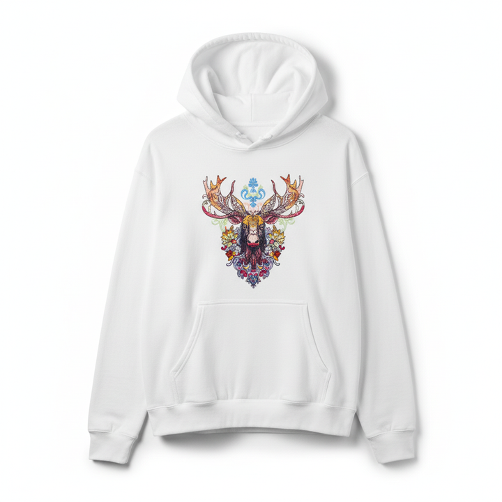 Radiant Tribal Moose — Premium Embroidered Hoodie | Original EmbroMania Design