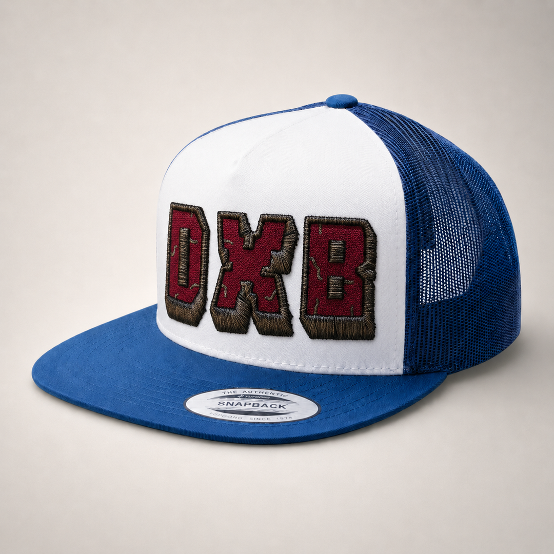 Blue and white cap with &