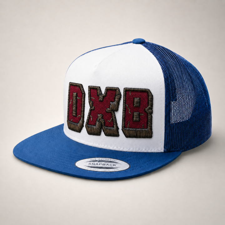 Blue and white cap with &