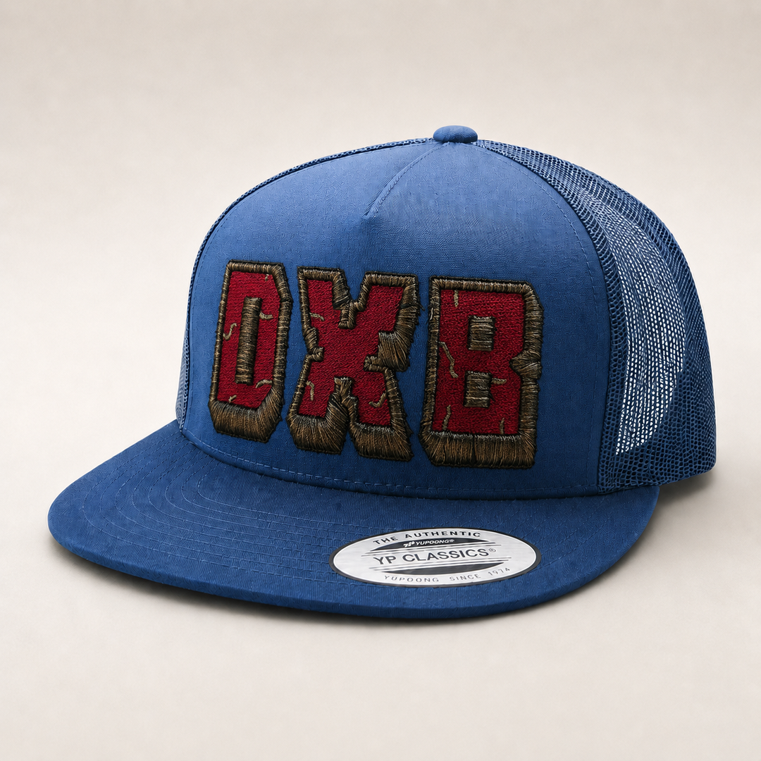 Blue cap with red and brown &