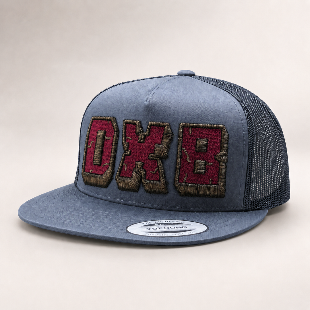 Blue trucker cap with maroon and brown &