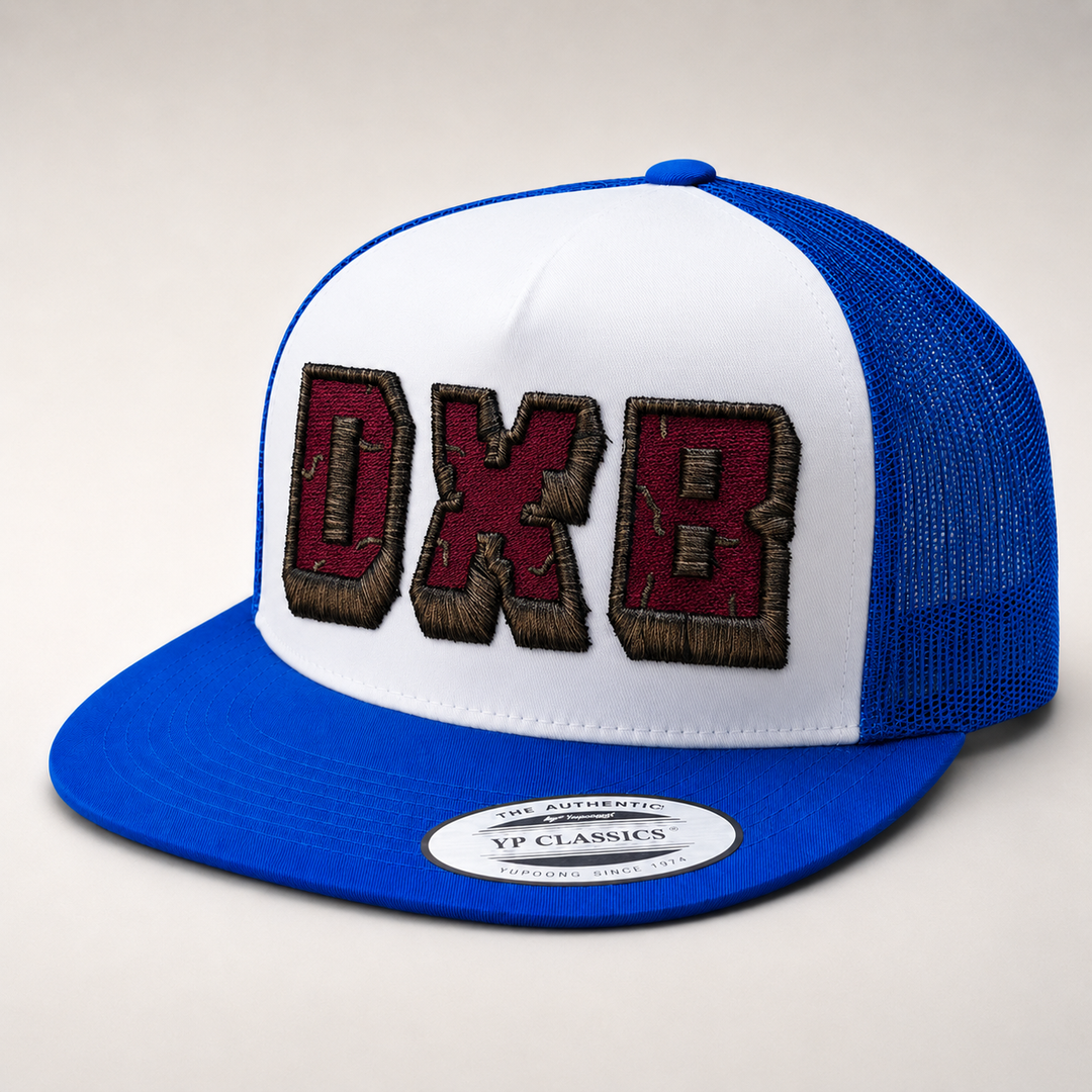Blue and white cap with &