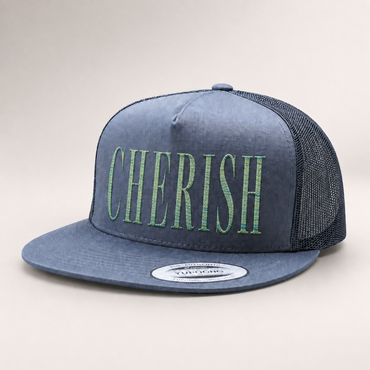 Blue trucker cap with &