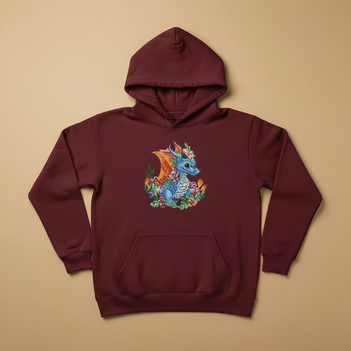 Baby Blue Dragon — Premium Embroidered Hoodie | Original EmbroMania Design