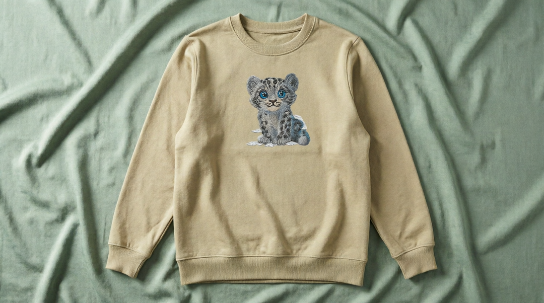 Baby Snow Leopard Machine Embroidered Sweatshirt – Hand Finished in Dubai | EmbroMania